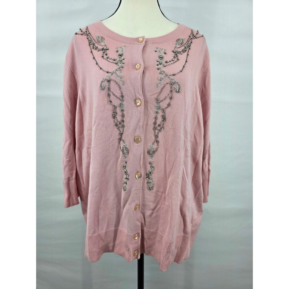 Karen Kane Pink Ice Beaded Cardigan Sweater Women 2X NWT 4L89290W Pink Silver